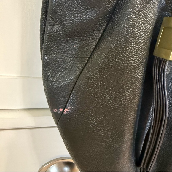 orYANY New York Black Leather Hobo Shoulder Bag Brass Hardware Slouchy Purse - Picture 2 of 8